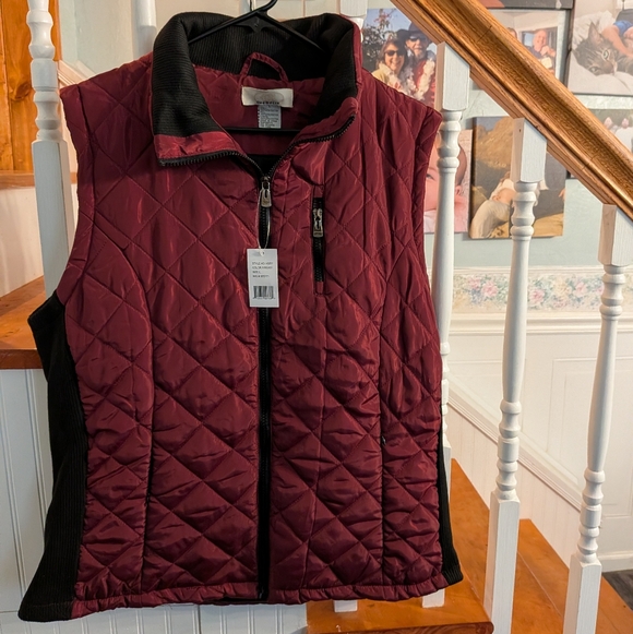 Jackets & Blazers - Quilted Burgundy Vest with Black Accents